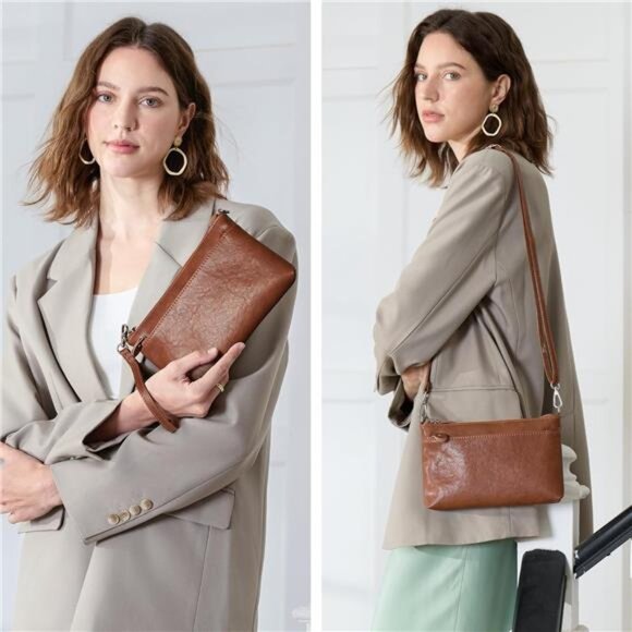 Womens Leather Wristlet Clutch Wallet Crossbody Bag Small Shoulder Handbag RFID - Picture 3 of 7